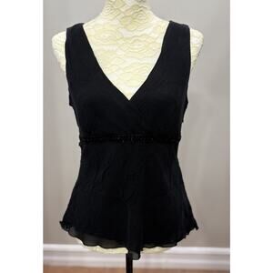 Style&Co Petit 14 Silk Black Babydoll Coquette‎ Y2K Sequin Tank Top V Neck